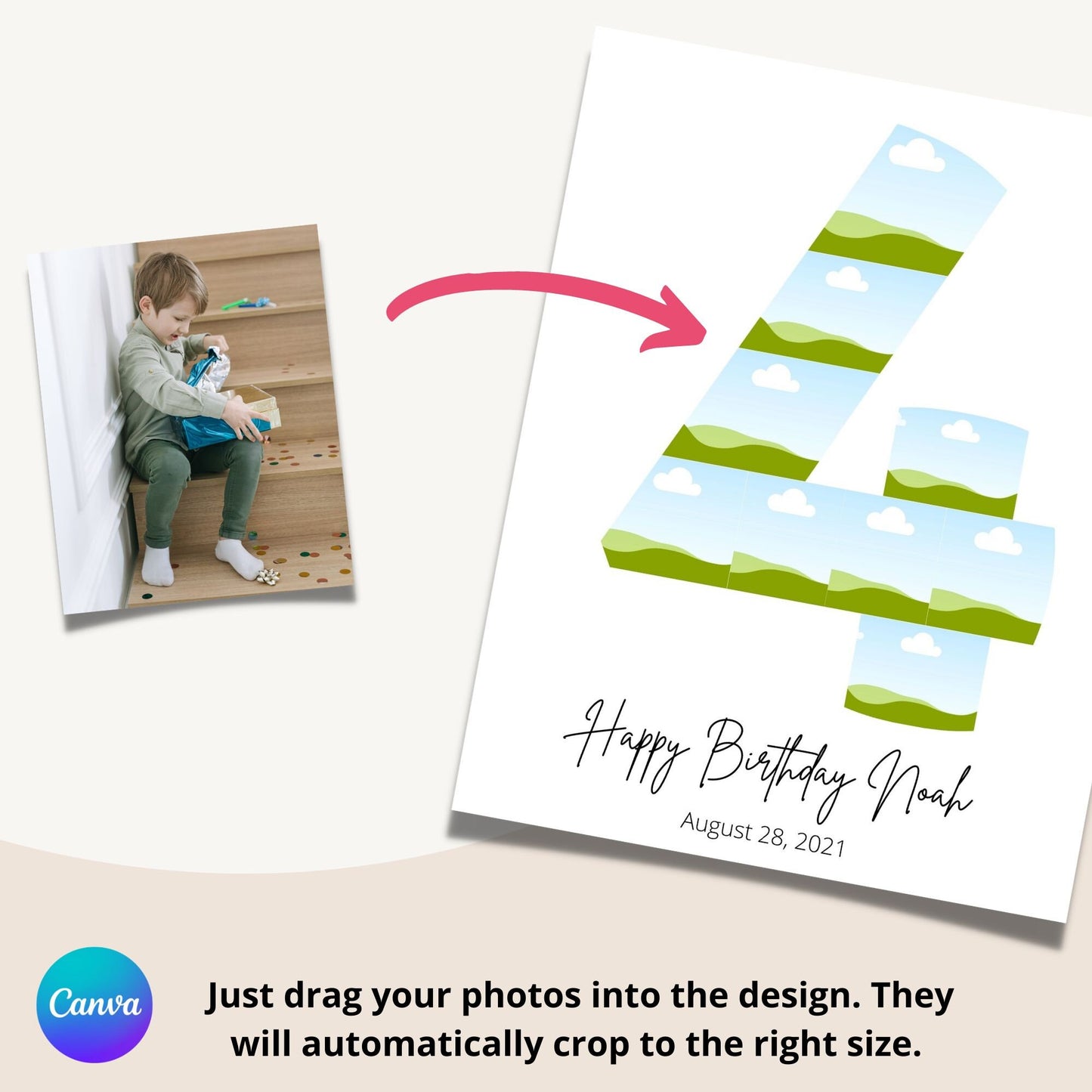 Fourth Birthday Photo Collage Template - Canva & Photoshop Instant Download